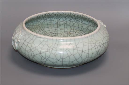 A large Chinese celadon crackle glaze censer height 11cm